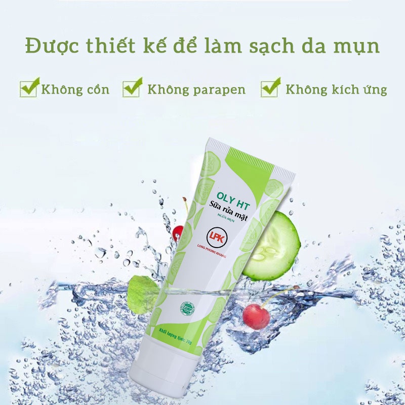 Sữa rửa mặt OLY HT ngừa mụn trắng da tinh chất dưa leo 70ml chính hãng Long Phụng Khang