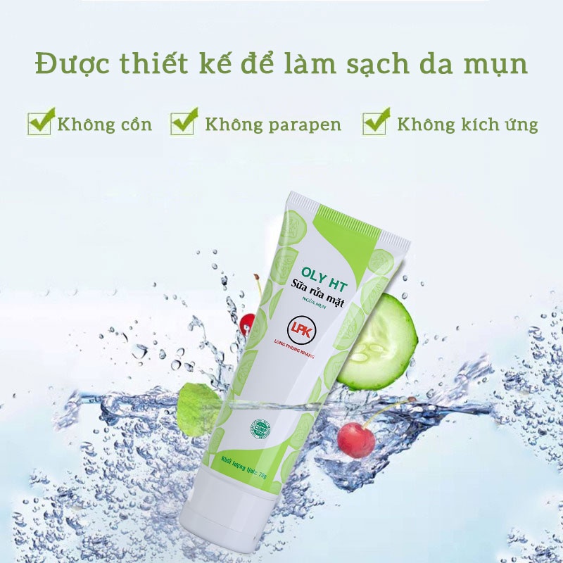 Sữa rửa mặt ngừa mụn trắng da tinh chất dưa leo OLY HT 70ml chính hãng Long Phụng Khang