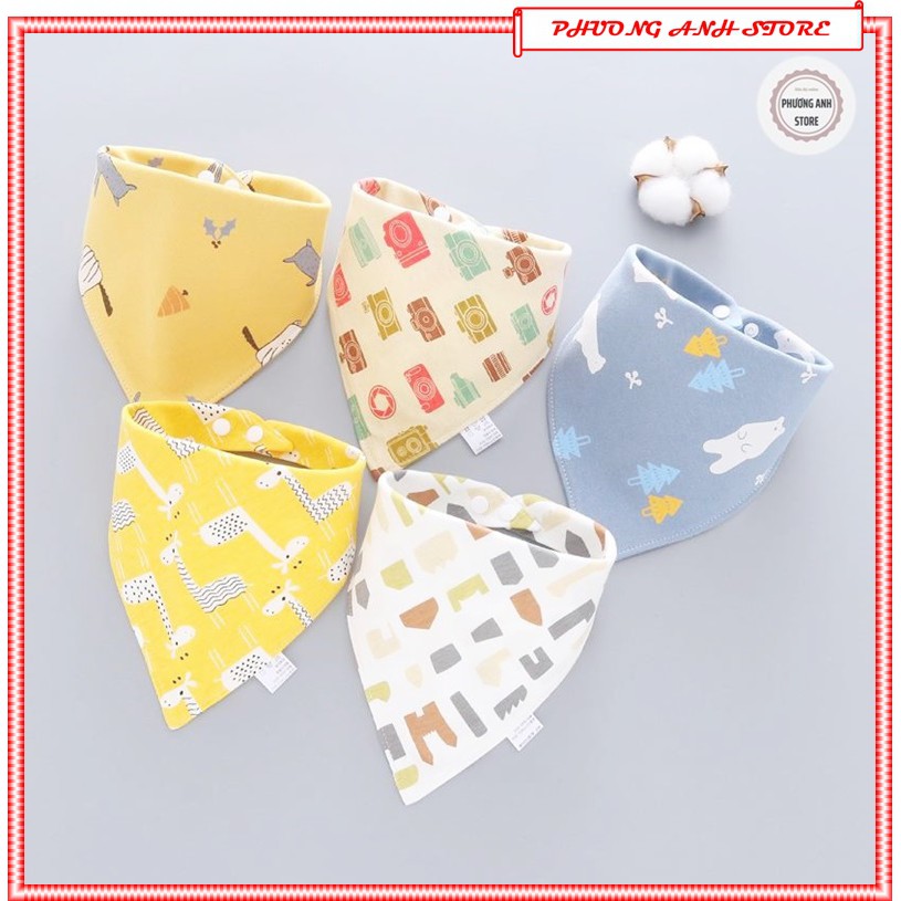 SET 5 khăn yếm dãi tam giác cotton cho  bé trai, gái dày dặn thấm hút tốt FREESHIP XTRA có cúc bấm rất tiện lợi.