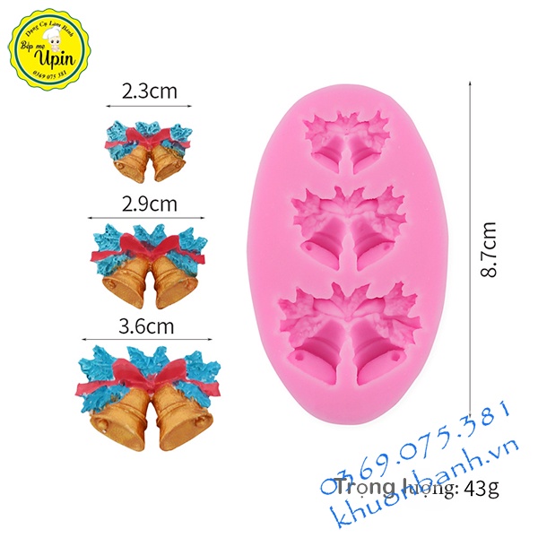 Khuôn silicon vỉ 3 chuông đôi làm bánh