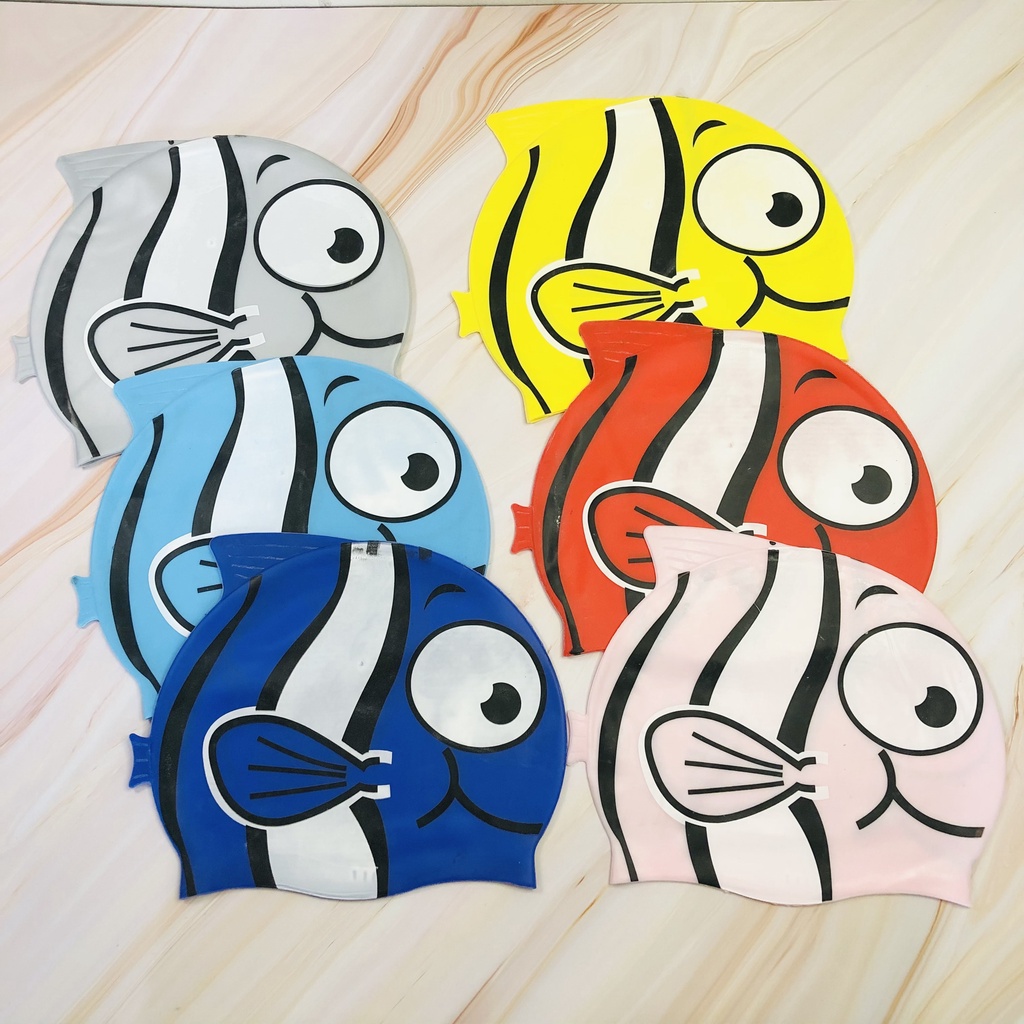 Nón bơi trẻ em, nón bơi cho bé chất silicon chống thấm nước co giãn tốt hình cá cho bé thoải mái bơi lội - CASHZINESHOP