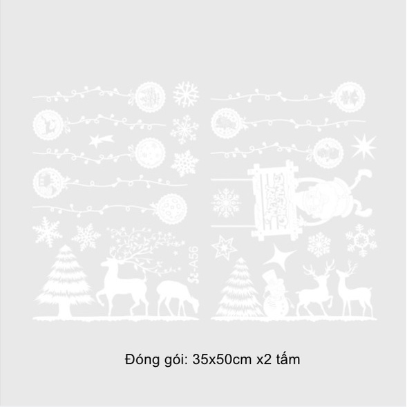 Decal dán tường Noel Hít Tĩnh Điện không Dơ Kính - Rèm châu cây thông tuần lộc trắng