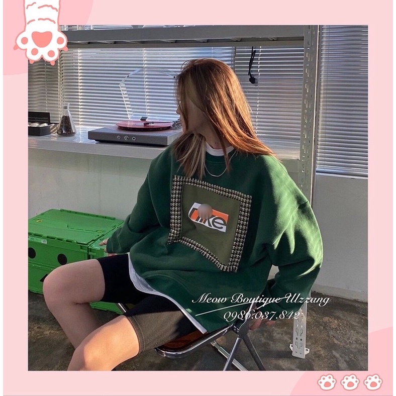 Áo nỉ sweater cổ tròn unisex màu xanh lạ mắt hàng loại đẹp phong cách ulzzang có ảnh thật