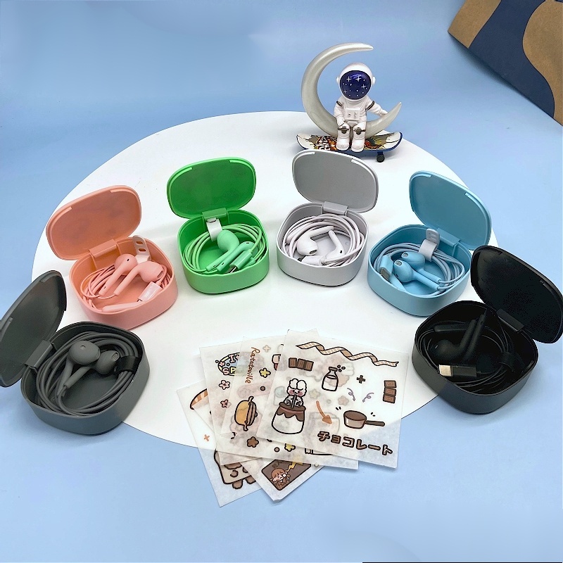 Tai Nghe Nhét Tai Có Dây Điều Khiển Từ Xa Màu Trơn Họa Tiết Hoạt Hình Dễ Thương Cho Iphone Samsung Xiaomi
