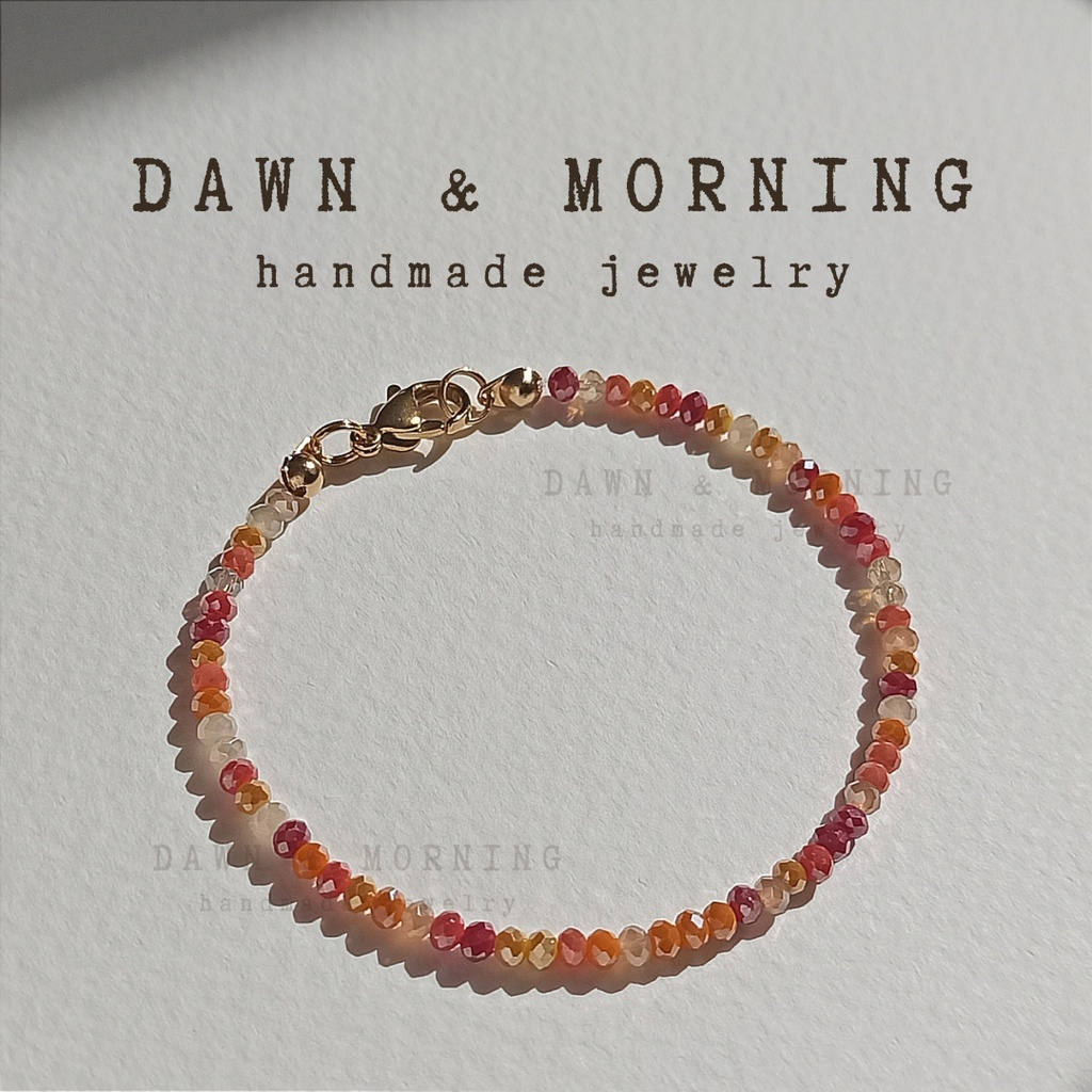 Màu đỏ cam gach dày ~2mm - Vòng tay lắc tay nữ thủ công bằng hạt đá pha lê thủy tinh phối màu phong cách trẻ trung