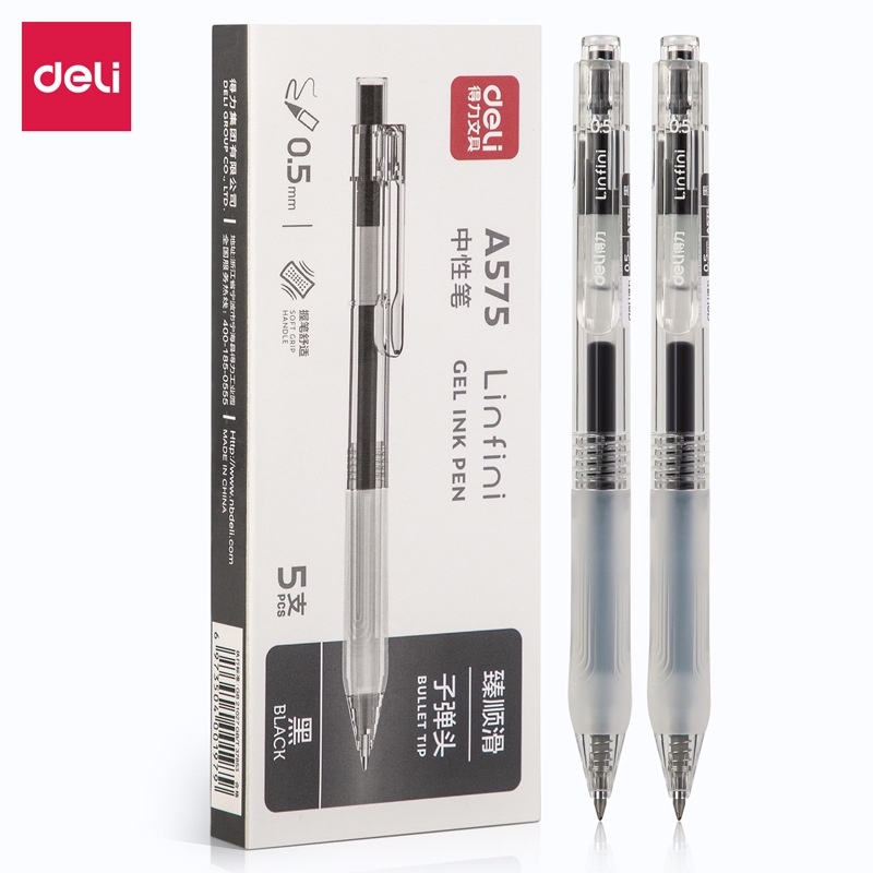Bút bi gel bấm DELI CHÍNH HÃNG - Mực đen ngòi 0.5mm
