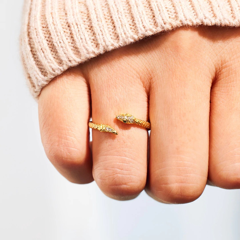 Nhẫn Hở Mạ Bạc 925 Hình Rắn Đính Đá Zircon Lấp Lánh Phong Cách Cổ Điển Thời Trang