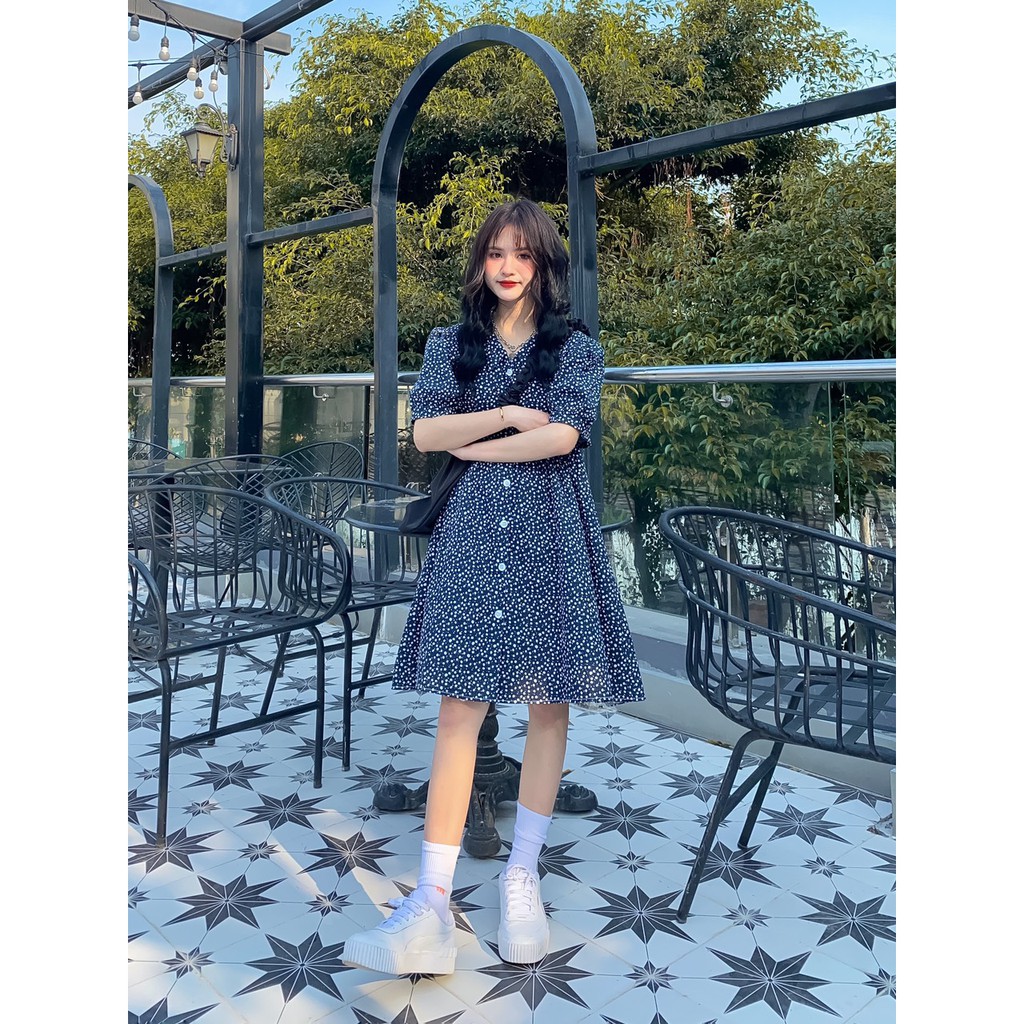 [Mã SKAMA06 giảm 8% tối đa 50K đơn 250K] VÁY BABYDOLL XANH NAVY CHẤM BI HOA NHÍ | BigBuy360 - bigbuy360.vn