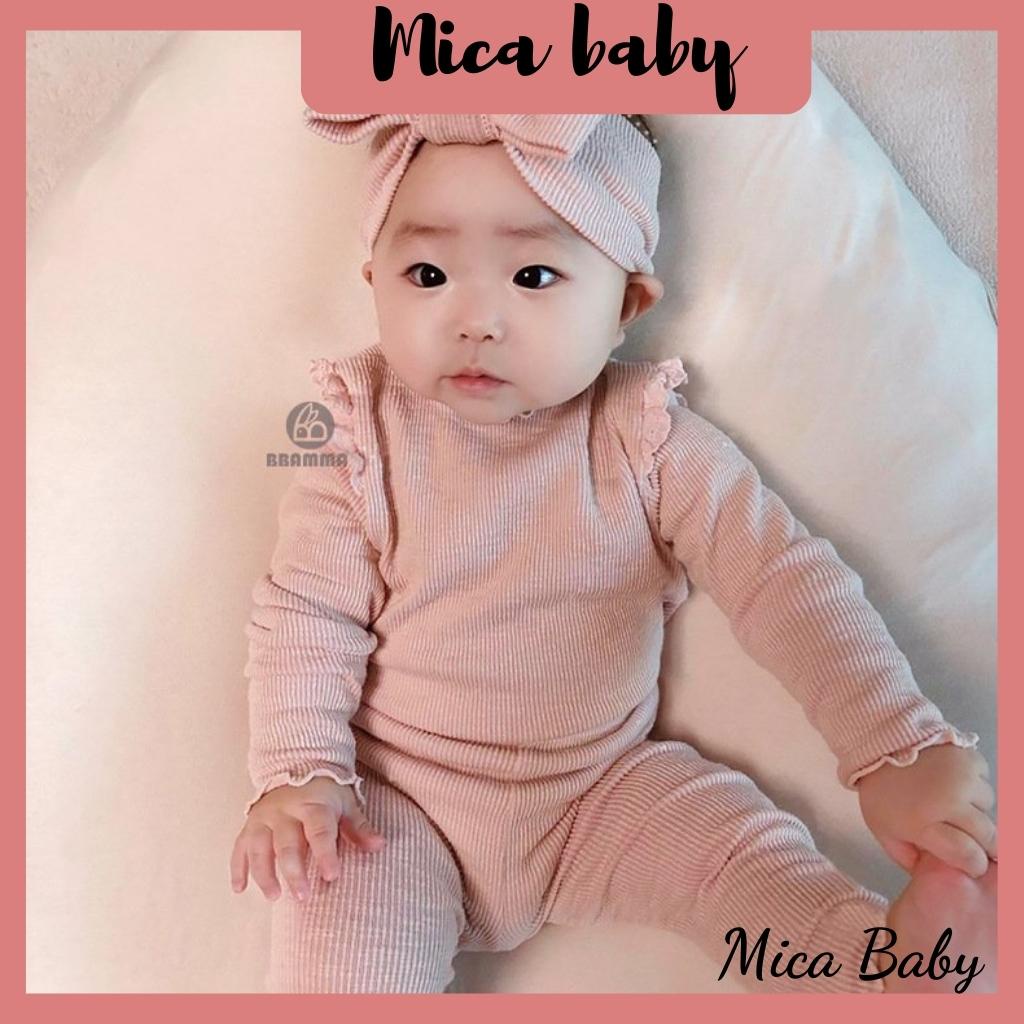 Bộ quần áo kèm turban nơ cao cấp chất cotton Bbamma cho bé gái Mica baby QA10