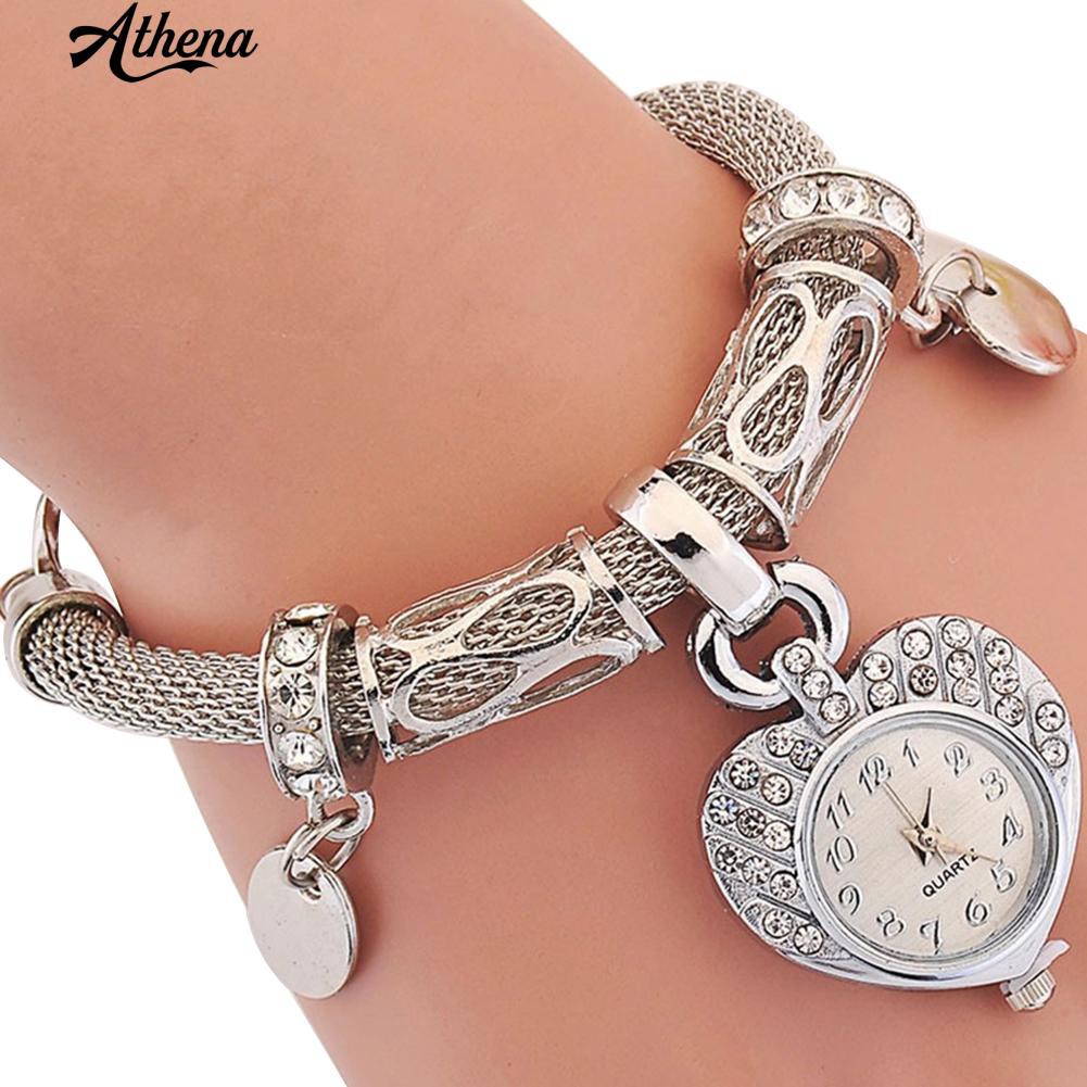 ATH_Fashion Lady's Love Heart Bracelet Watch Charm Band Analog Quartz Wrist Watch