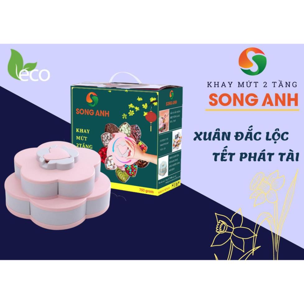 Khay Đựng Mứt Tết Hàng loại 1 Bánh Kẹo 2 Tầng 10 Cánh Xoay, Có Kèm Khe Giá Đỡ Điện Thoại Song Anh