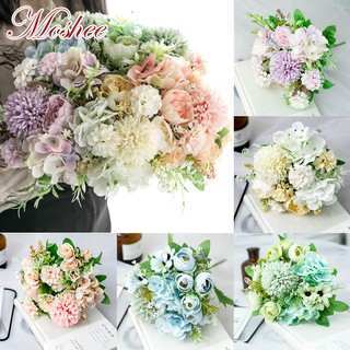 Bó hoa hồng + bồ công anh + tú cầu nhân tạo bằng lụa dùng cho trang trí