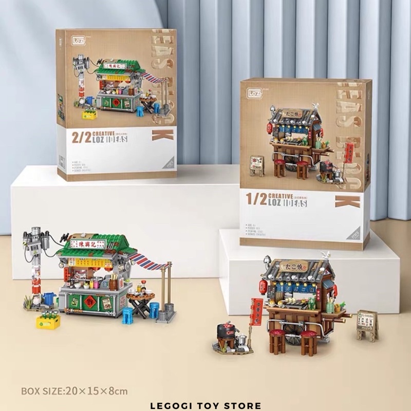 Đồ chơi lắp ráp Legogi QUÁN ĂN VẶT TAKOYAKI HONG KONG Loz mini mô hình trang trí phòng quà tặng sinh nhật