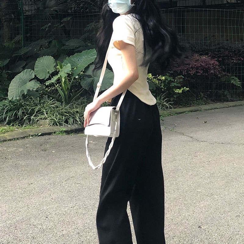 Set Áo Thun Ngắn Tay Và Quần Dài Ống Rộng Thời Trang Mùa Hè Mới Cho Nữ