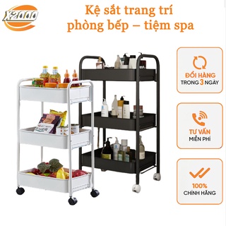 [XE ĐẨY X2000] Kệ tĩnh điện đa năng 3 tầng để đồ trang trí phòng bếp tiệm spa có bánh xe di động mẫu không gấp gọn