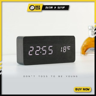 Đồng hồ để bàn Led Gỗ điện tử chữ nhật Đen / Trắng | Beesir store