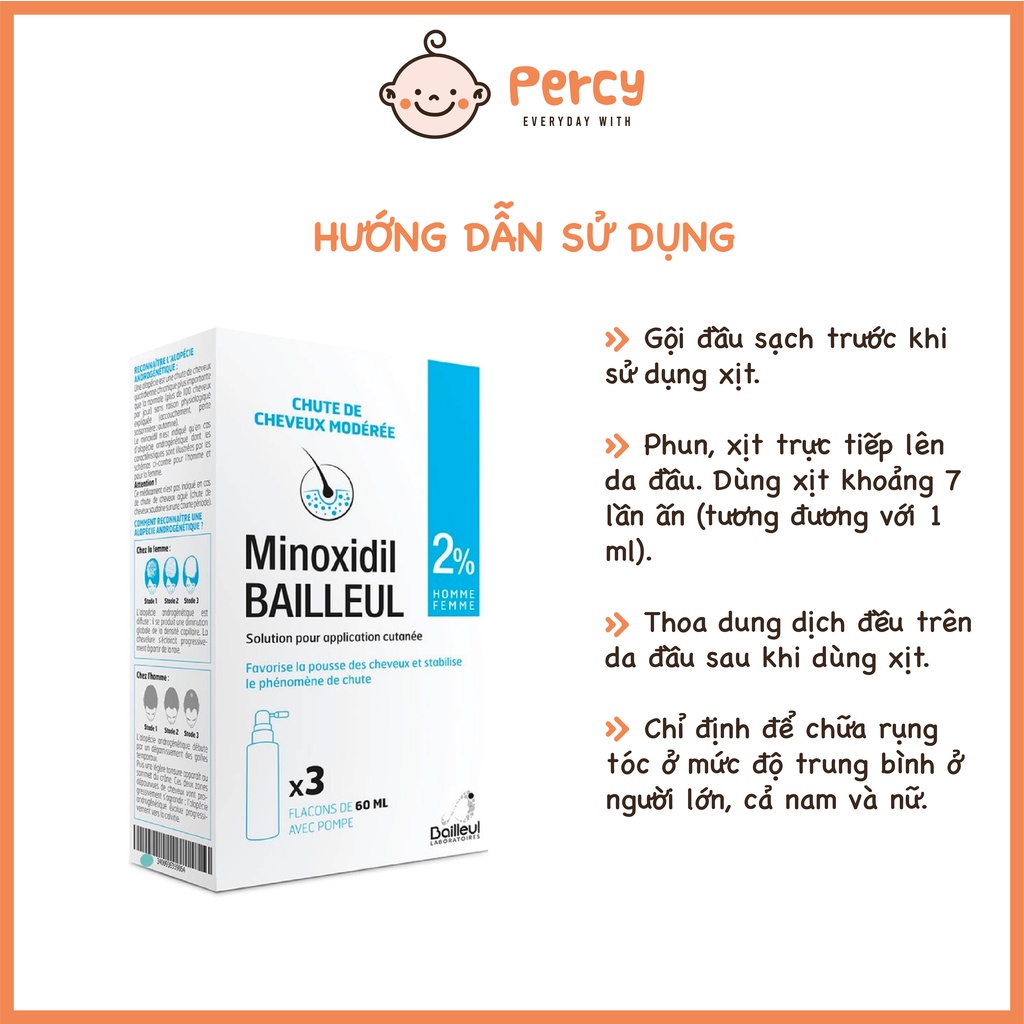 Xịt Minoxidil Bailleul 5% Kích Thích Mọc Tóc, Ngăn Ngừa Rụng Tóc