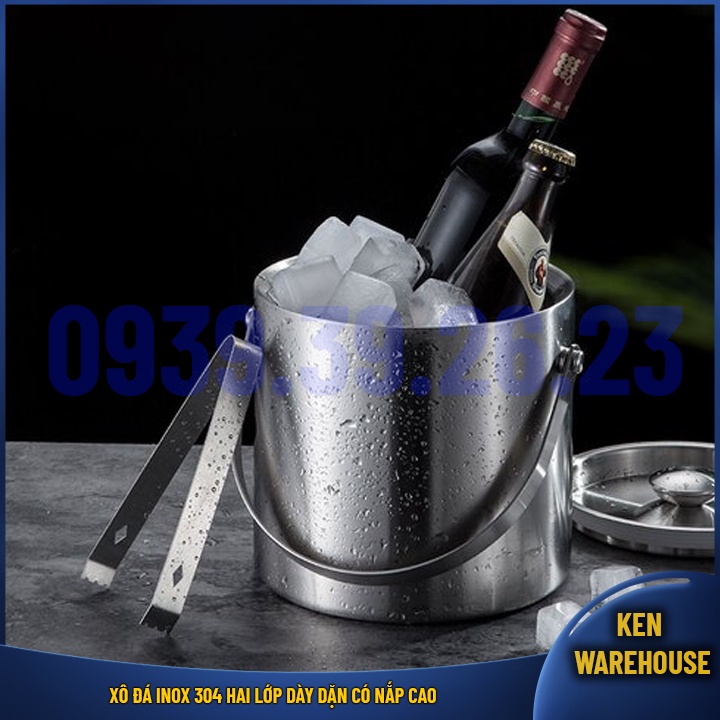 Xô đá thùng đá INOX 304 2 lớp dày dặn dung tích 2L/3L có nắp giữ lạnh bia rượu trong quán bar nhà hàng - KEN warehouse