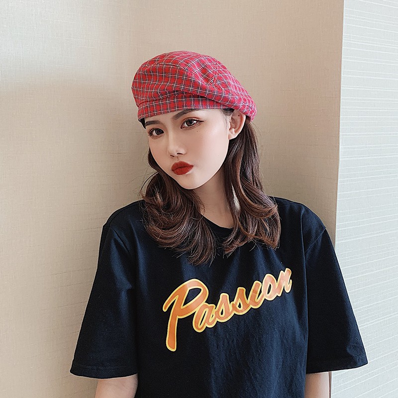 Mũ Beret Mỏng Mềm Thoáng Khí Kẻ Sọc Caro Phong Cách Nhật Bản Dễ Phối Đồ Thời Trang Mùa Hè Cho Nữ