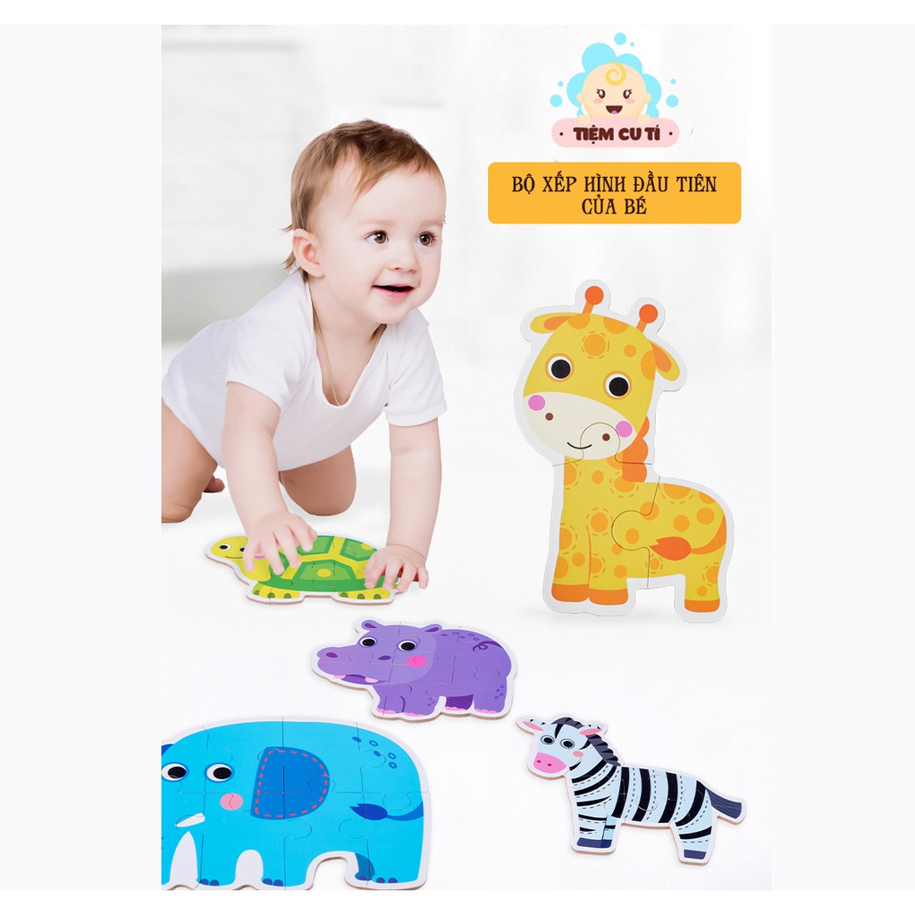 Puzzle 6 cấp độ, Đồ Chơi Xếp Hình Chủ Đề động vật, phương tiện giao thông cho bé phát triển tư duy chính hãng Maoronron