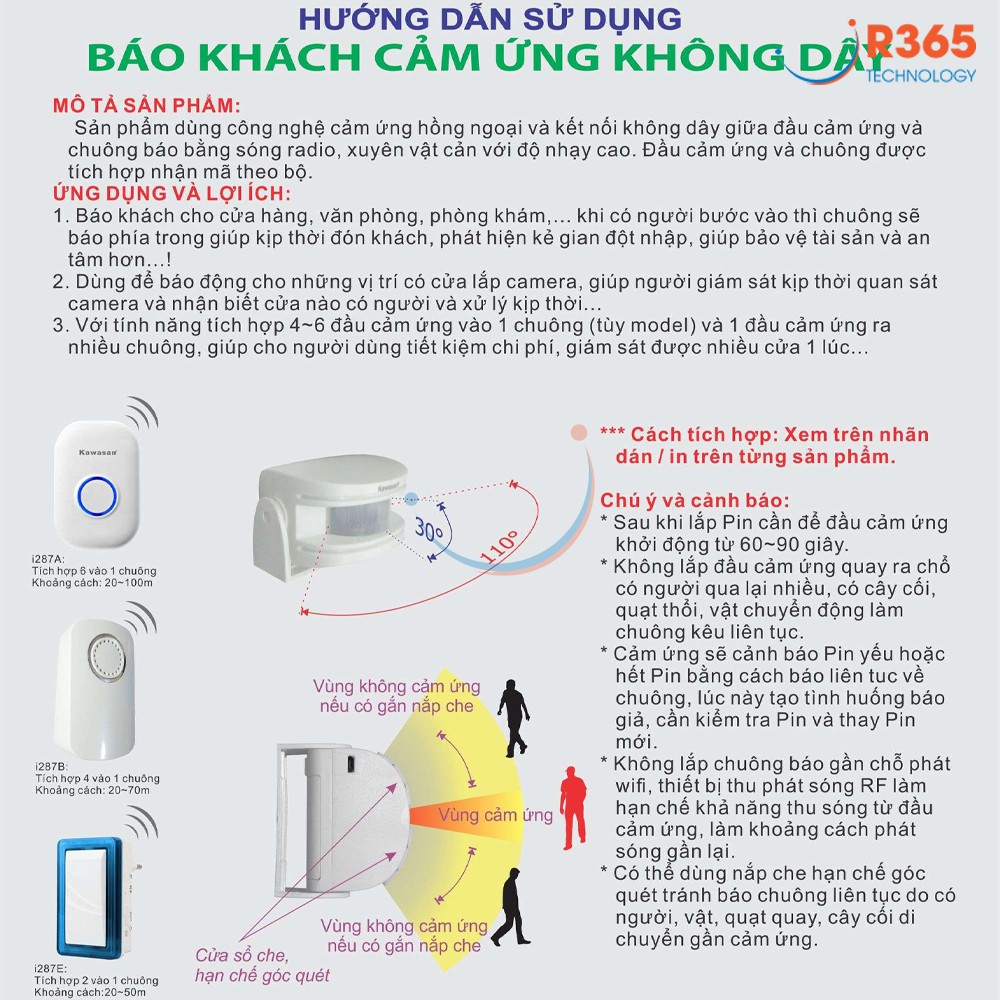 Chuông Báo Khách Hồng Ngoại – Báo Khách Kết Hợp Báo Trộm Kawasan I287A