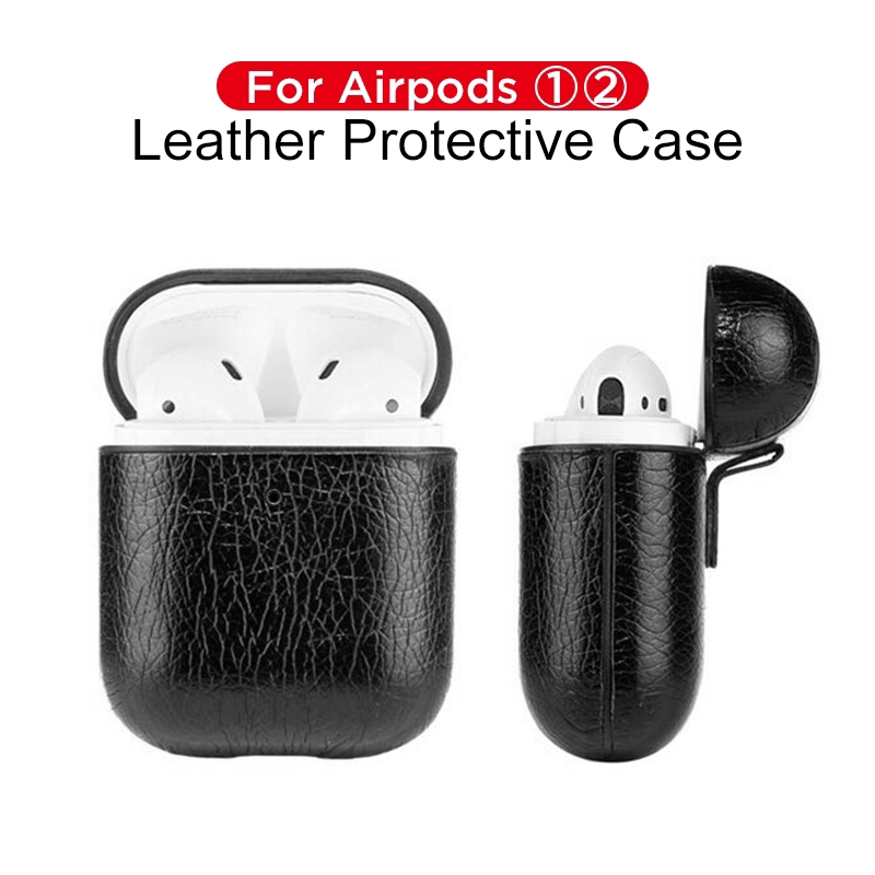 Vỏ hộp đựng tai nghe Airpods 1/2 bằng da có móc treo