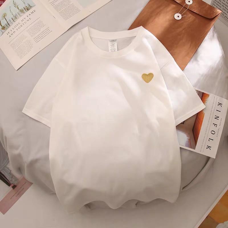 Áo thun nam nữ unisex tay lỡ hình trái tim phông form rộng oversize 2 màu trắng và đen cotton dáng xuông streetwear