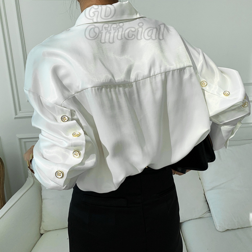 A1|Áo sơ mi nữ công sở dài tay đính nút polo rộng lụa satin, gd_order