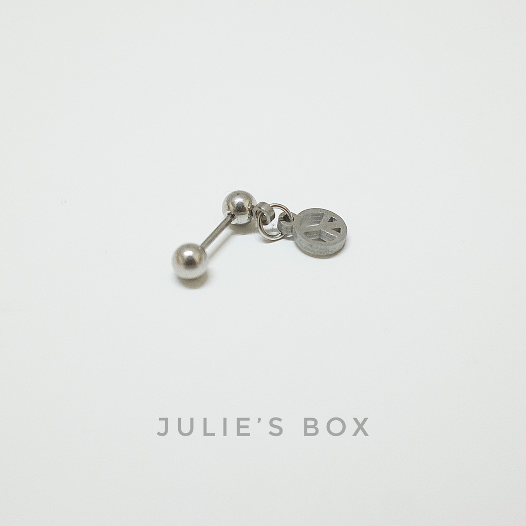 [1 Chiếc] Khuyên Tai Titan Unisex Có Charm Peace Màu Bạc Đuôi Bi Không Gỉ Sét Không Ngứa Bông Tai Julies Box 66