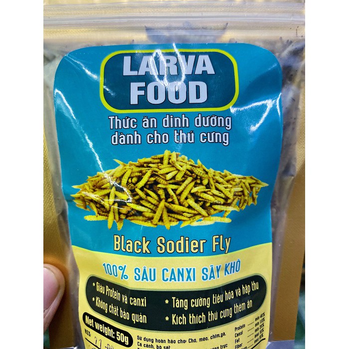 SÂU CANXI SẤY KHÔ CHO CÁ CHIM VÀ BÒ SÁT GÓI 65GRAM LARVA FOOD BLACK SODIER FLY