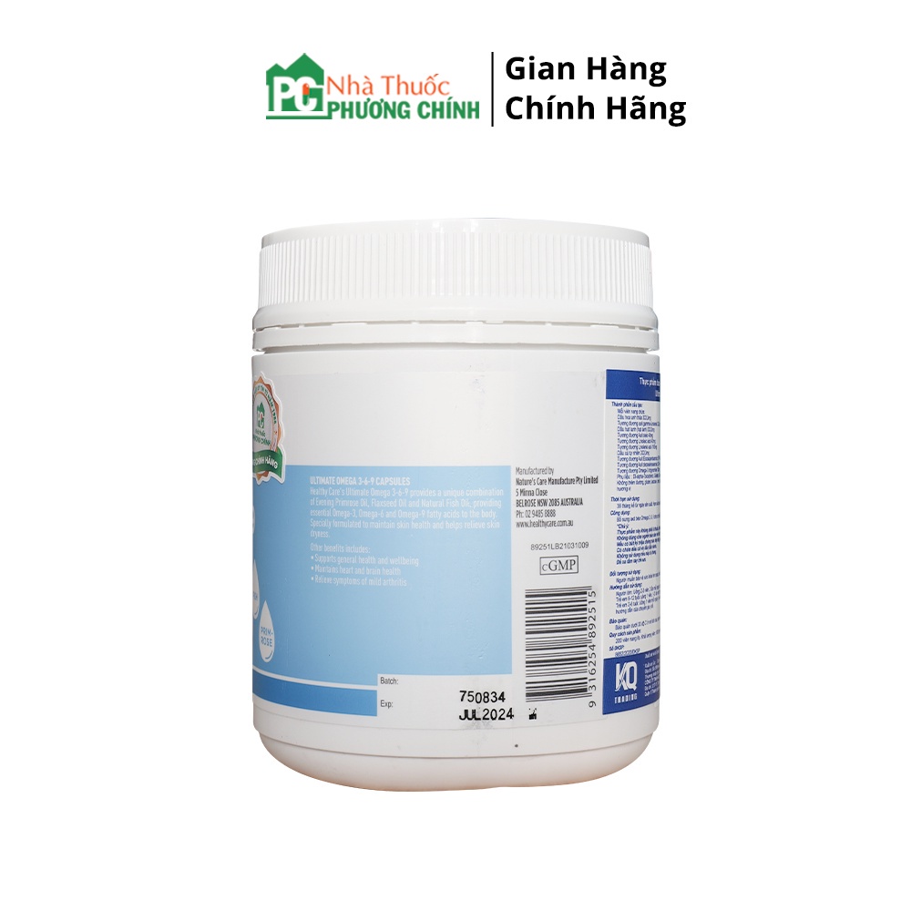 Viên Uống Omega 3-6-9 Healthy Care Ultimate Úc - Bổ Sung Dầu Cá Tự Nhiên &amp; Axit Béo Cho Cơ Thể 200 viên