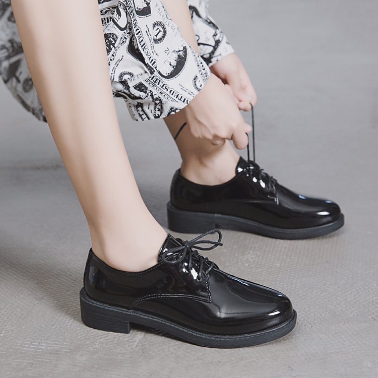 South Korea Ins Retro Black Matte Small Leather Shoe Sens Female Students Wild Ulzzang British Wind Strap Single Shoes A