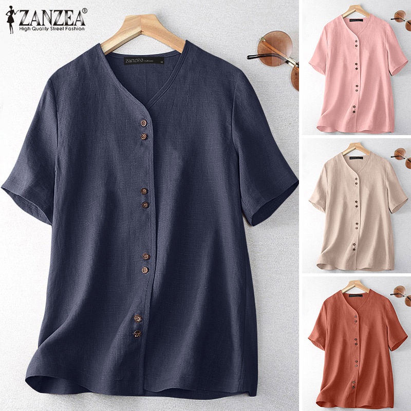 Zanzea Áo Thun Ngắn Tay Cổ Chữ V Form Rộng Thời Trang Dành Cho Nữ