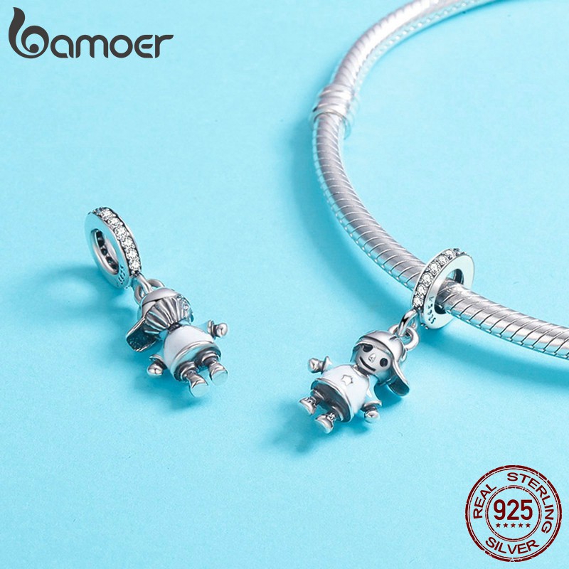 Hạt phụ kiện Bamoer bạc hình bé trai/bé gái dùng để làm trang sức thủ công xinh xắn dễ thương