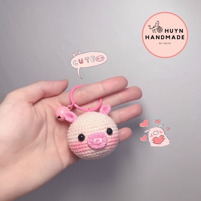 Móc khoá len Heo hồng có chuông | Huyn Handmade