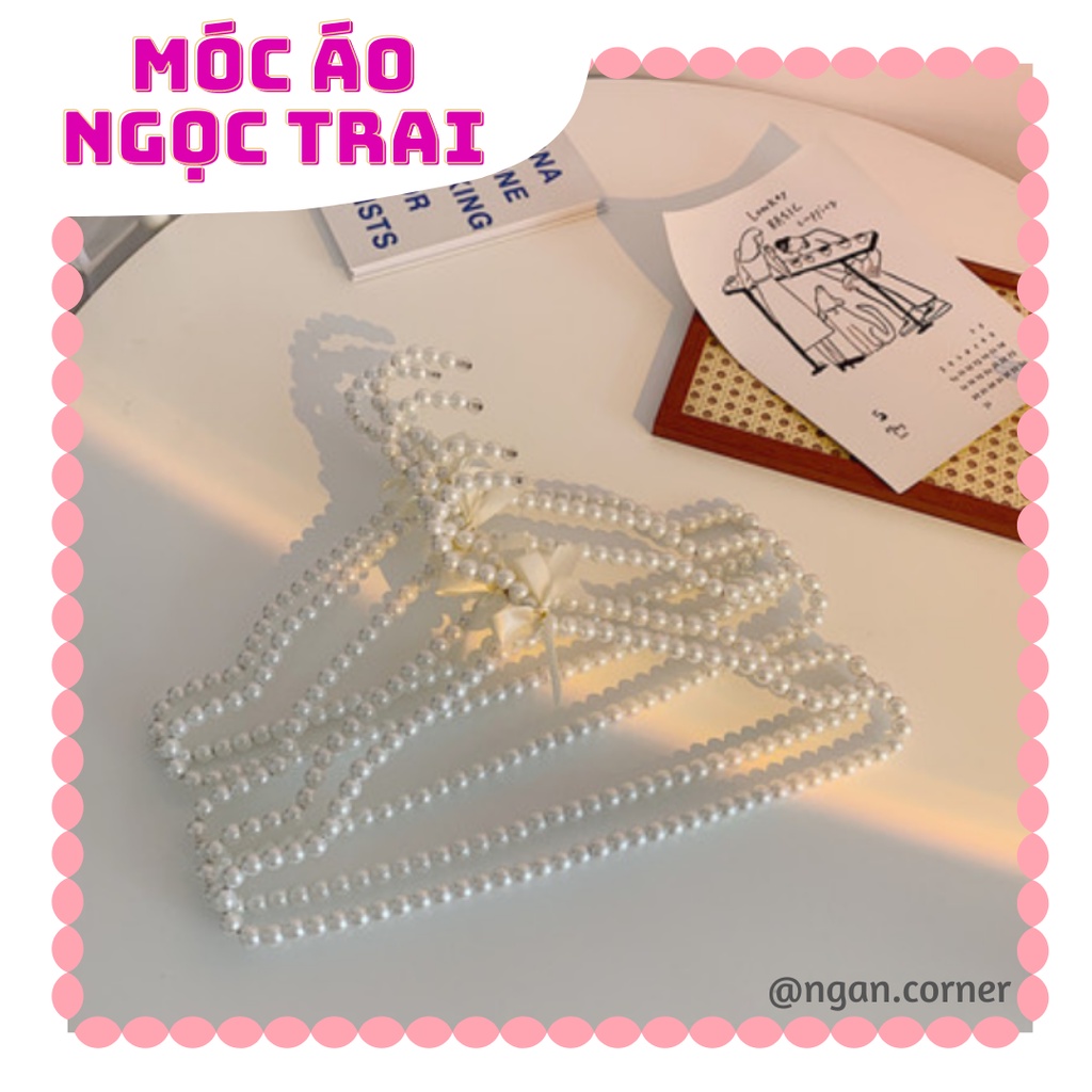 Móc áo Móc treo quần áo bằng nhựa phối ngọc trai kim tuyến lấp lánh sang trọng tiện dụng