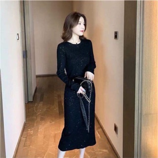 Đầm body nhũ xẻ tà đầm tay dài nhập quảng châu cao cấp giá sỉ,ảnh thật-annalee18