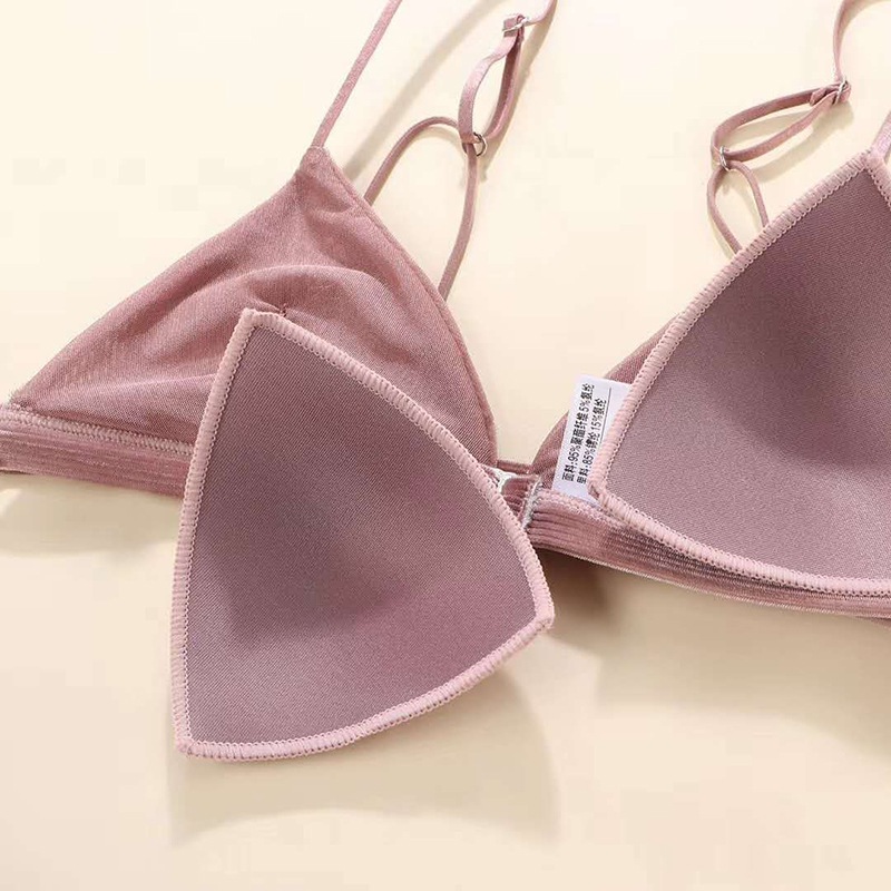 Comeandbuy-áo Ngực Tam Giác Mỏng Không Gọng Thép Nâng Ngực Cài Nút Trước Sau Lưng Kiểu Pháp Quyến Rũ Thoải Mái