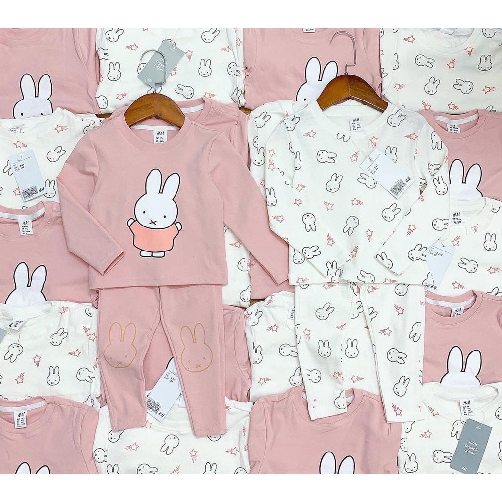 Bộ dài tay thu đông cho bé gái - Set 2 bộ thỏ Hm chất cotton siêu đẹp cho bé gái size 1-6t