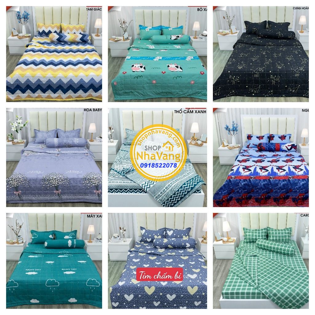 Ga gối 1m6/1m8x2m ,set 3 món vải cotton poly-MẪU  Bơ Xanh Nhạt