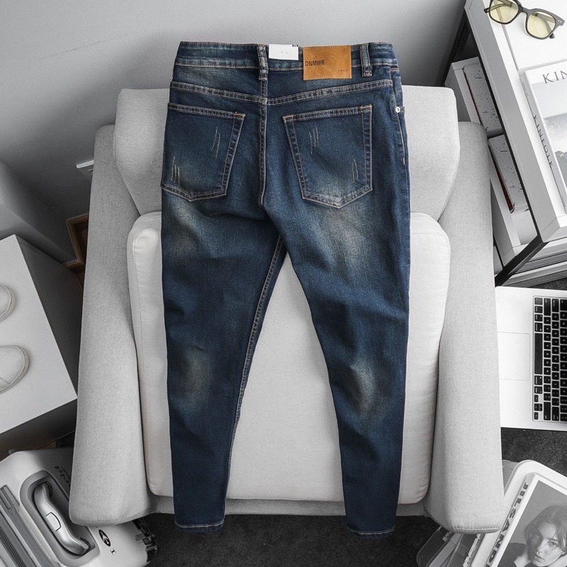 Quần jean nam xanh rêu rách wax jean co giản hàng vnxk cao cấp