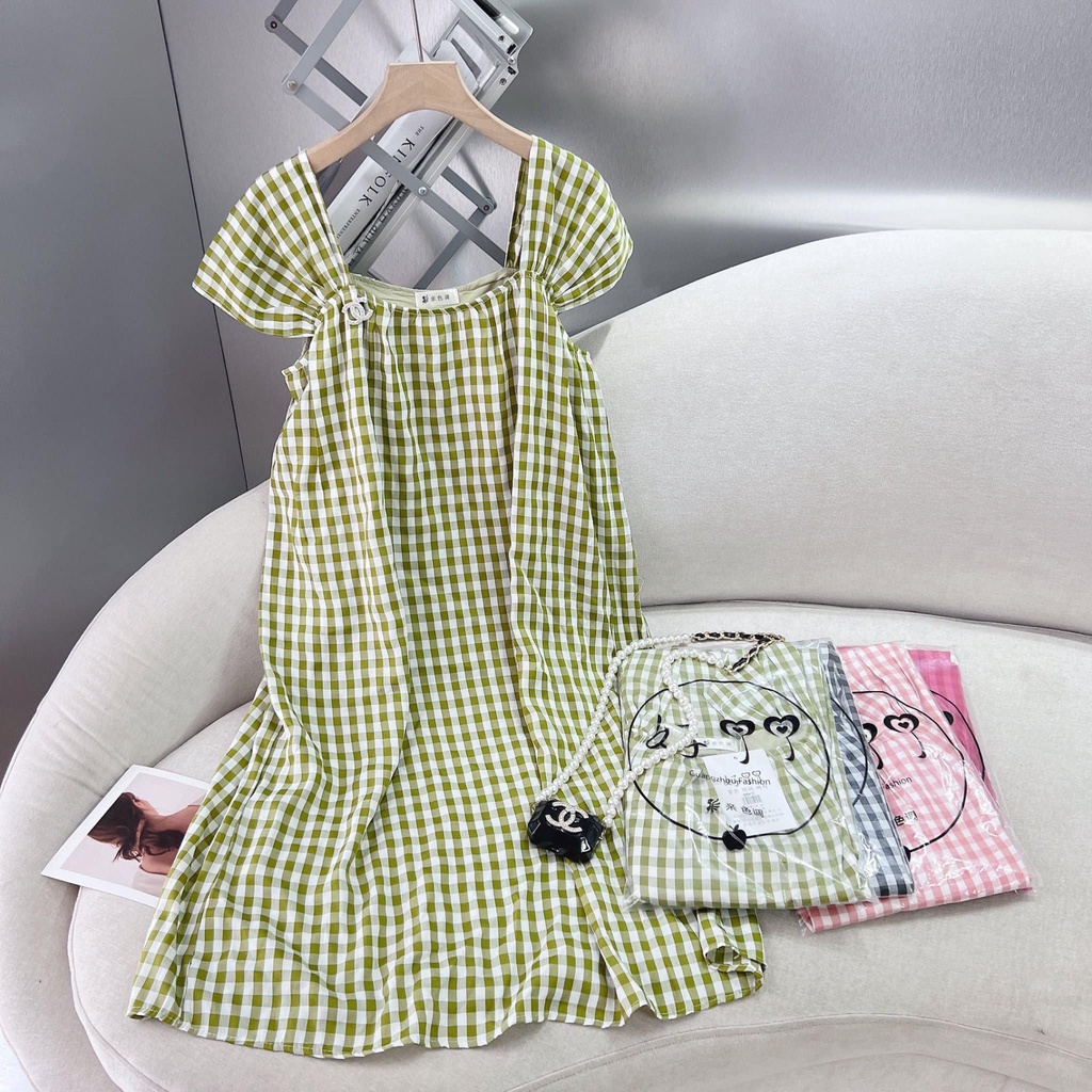 VÁY kẻ suông 3 dây to kèm tag