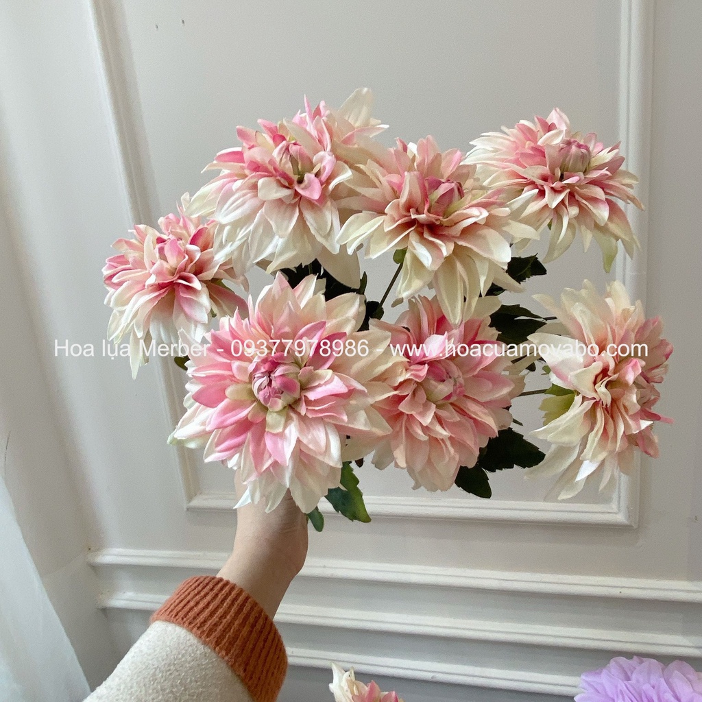 Bó 7 Bông Hoa Thược Dược Giả Merber Loại Size To Cánh Nhọn 45cm - Hoa Decor Trang Trí Nhà