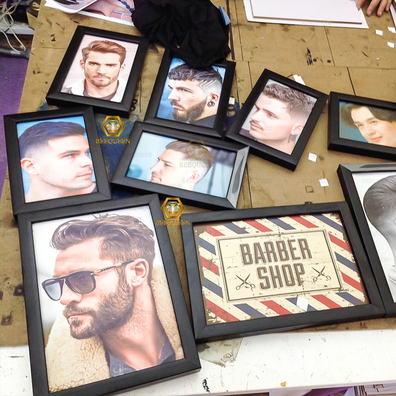 20 Bộ Tranh Tóc - Tranh Barber Shop Trang Trí Quán Tóc Có Khung và Phụ Kiện Treo Kèm Theo