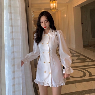 Đầm Tay Dài Dáng Ngắn Ôm Eo Thời Trang Xuân Thu Xinh Xắn Cho Nữ