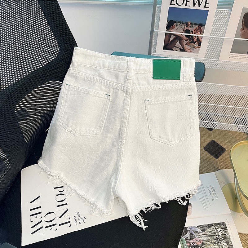 Quần Short Denim Lưng Cao Dáng Chữ A Ống Rộng Màu Trắng Tương Phản Thời Trang Mùa Hè Mới Cho Nữ