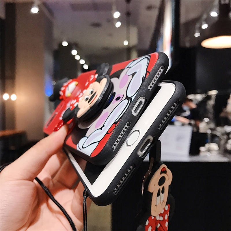 Disney Casing Samsung Galaxy Note 10 Plus 9 8 S10 S9 S8 Plus S7edge Cute Minnie Mickey Lanyard Soft Case