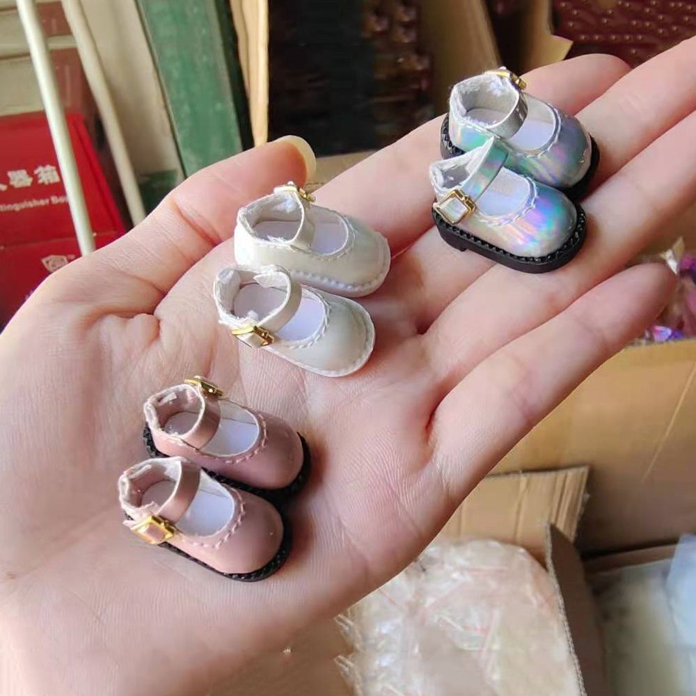 Giày búp bê nhỏ nhắn bằng da màu sáng có nút đơn thời trang diy dành cho ob11 1/ 12
