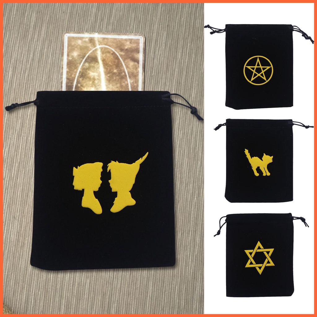 Túi Dây Rút Đựng Bài Tarot Bằng Nhung Mềm In Họa Tiết Ngôi Sao Năm Cánh Màu Đen