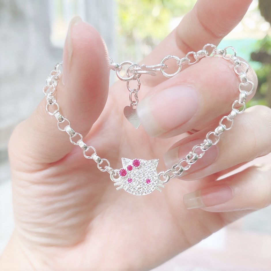 Lắc tay bạc ta hình mặt mèo cho bé gái - Trang sức bạc Evasilver